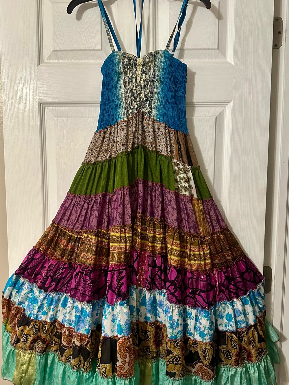 Bohemian Tiered Sun Dress for Girls - Multicolor 100% Silk Made in India